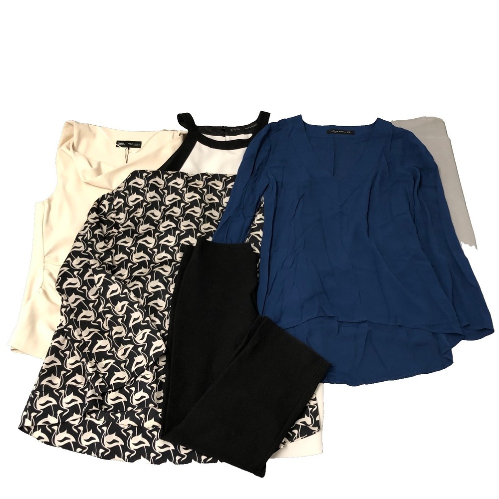 Zara Lot Blouse Pants Dress Womens Small Blue Black Career Professional Teacher